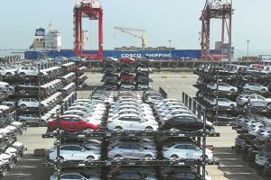 Cars waiting to be loaded onto ships for sea transport at the port