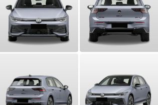 Four views (front, rear, side - rear, side - front) of a light gray Volkswagen Golf hatchback.