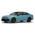 A light blue Volkswagen sedan with a sleek design, black wheels, and a modern appearance.