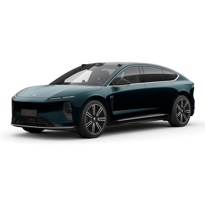 A dark green NIO ET9 electric car.