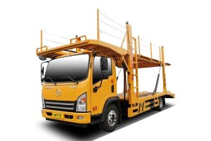 A yellow Dayun double - decker car carrier truck.