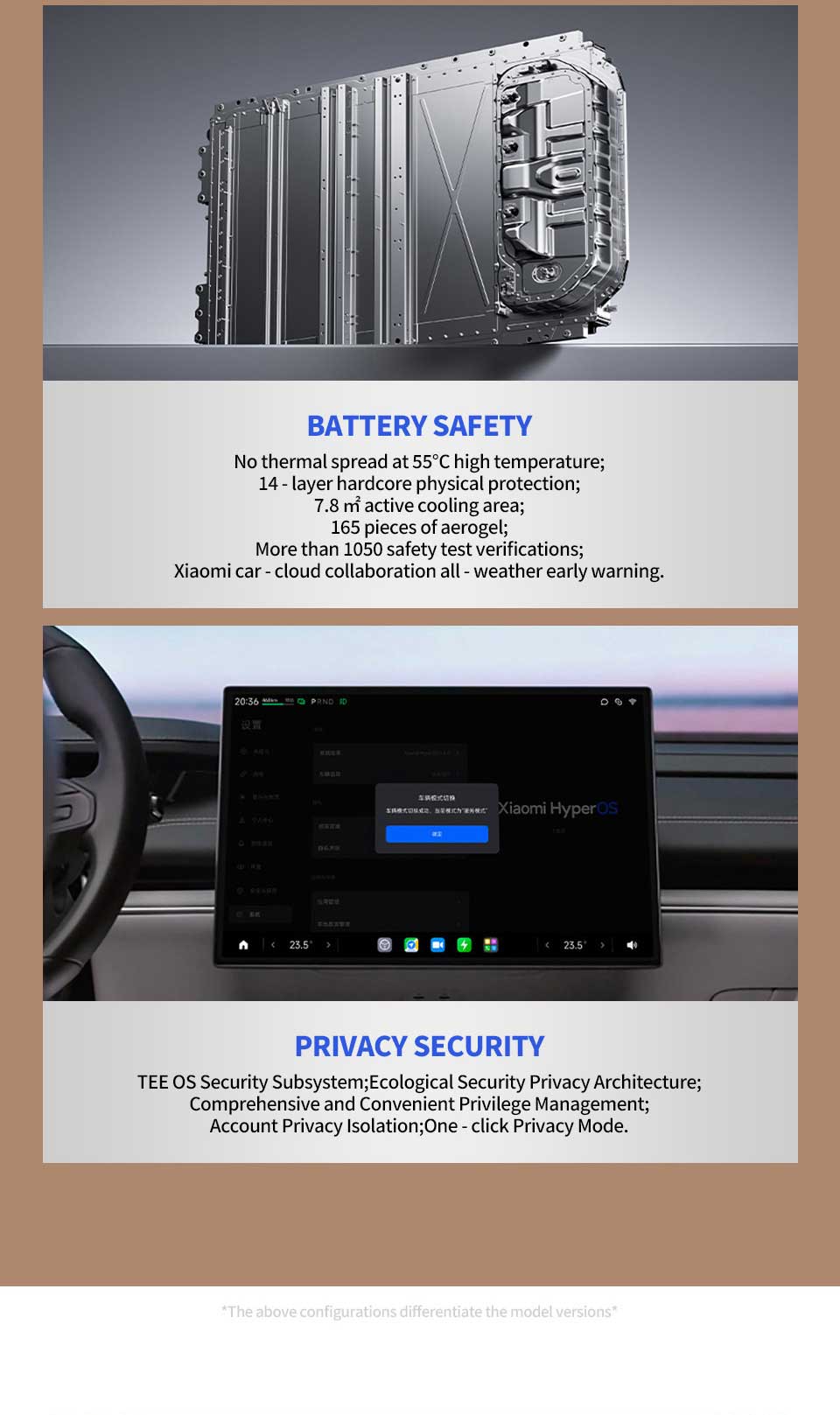 battery and privacy of 2024 Xiaomi SU7 RWD 700km Electric Sedan