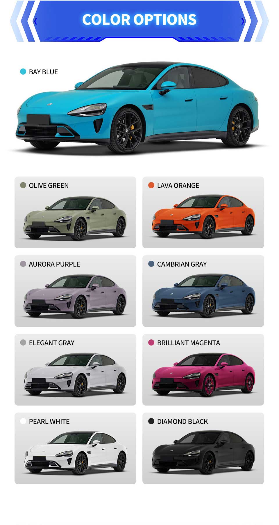 colors of 2024 Xiaomi SU7 RWD 700km Electric Sedan