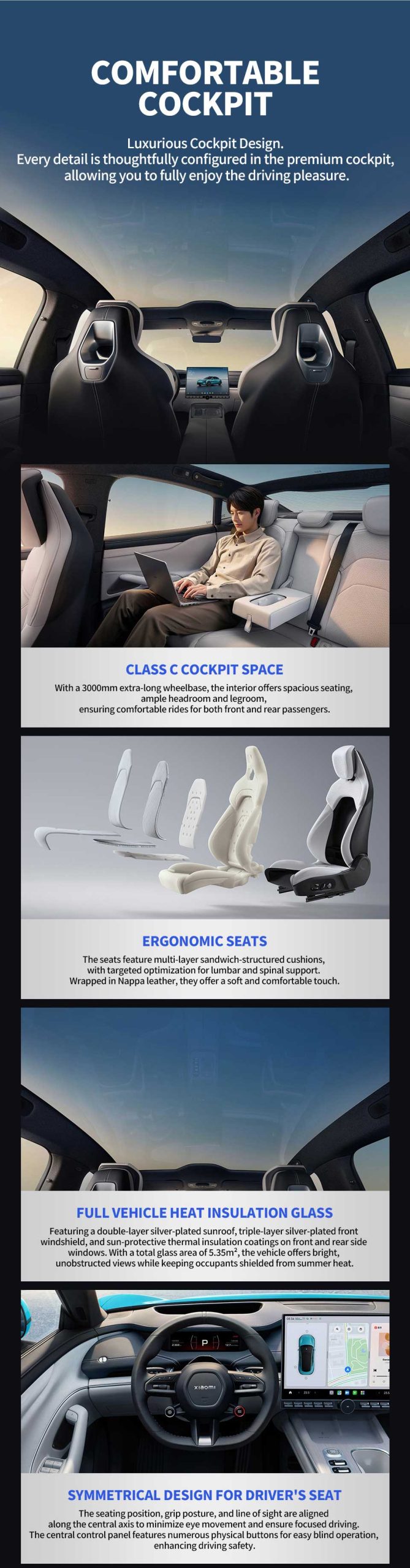 comfortable cabin of 2024 Xiaomi SU7 RWD 700km Electric Sedan