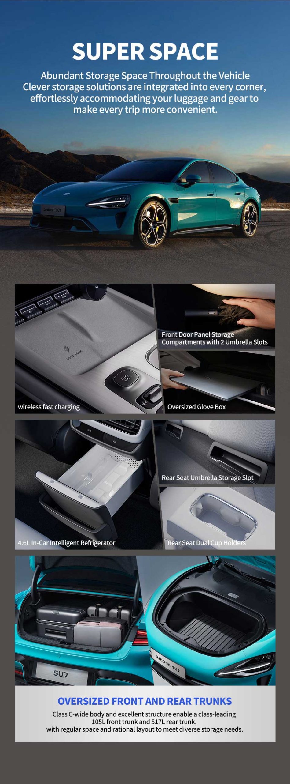 space of 2024 Xiaomi SU7 RWD 700km Electric Sedan
