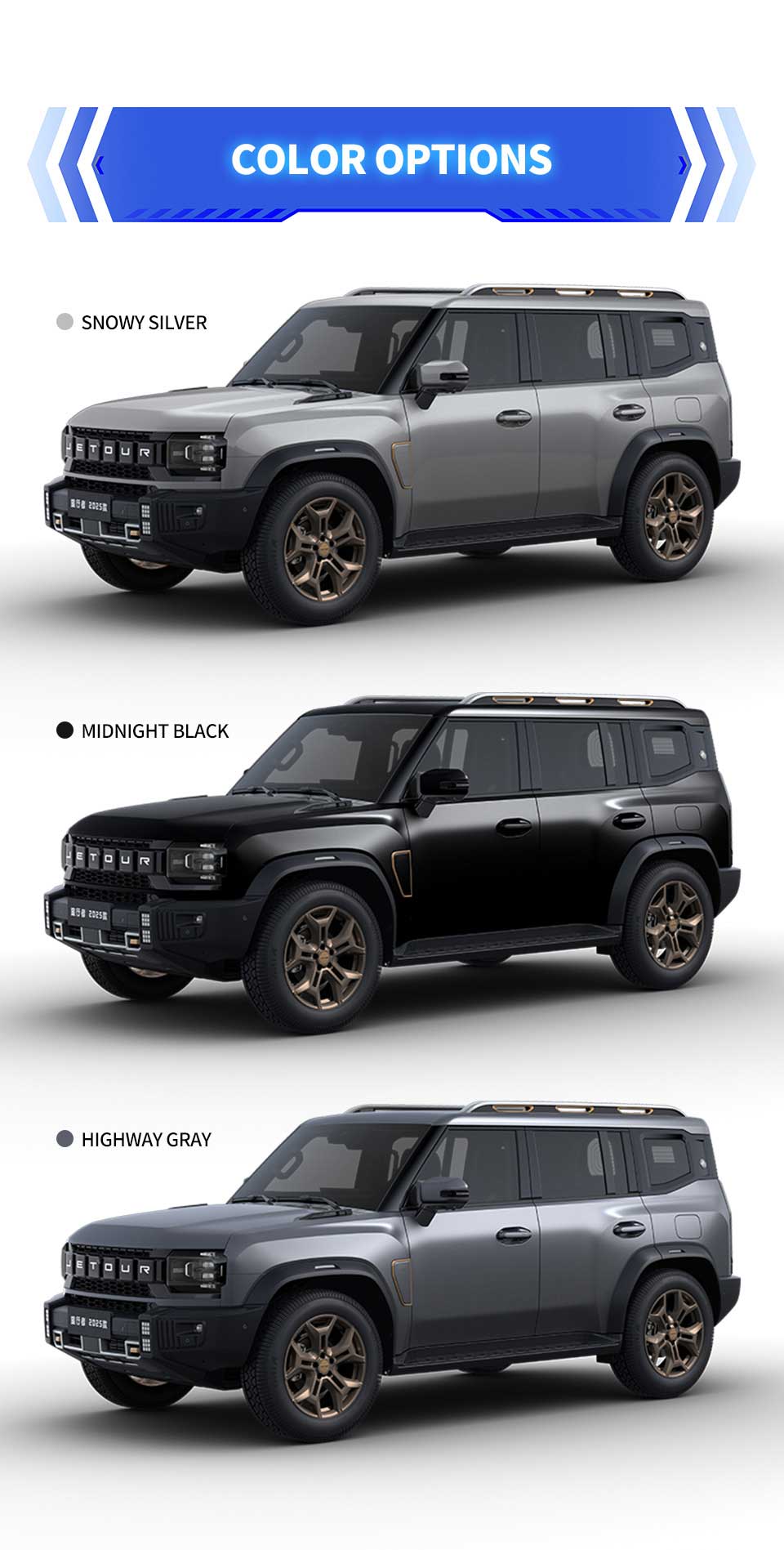 colors of 2025 New Chery Jetour Traveler T2 1.5TD Petrol SUV