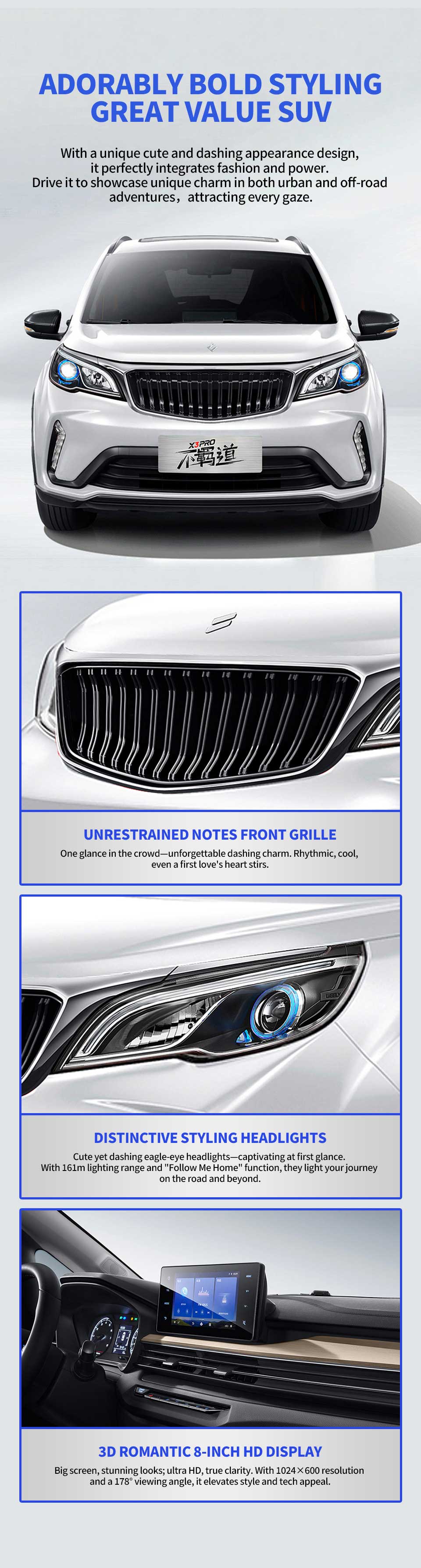 exterior and interior detail of Geely GX3 Pro 2024 CVT Petrol SUV