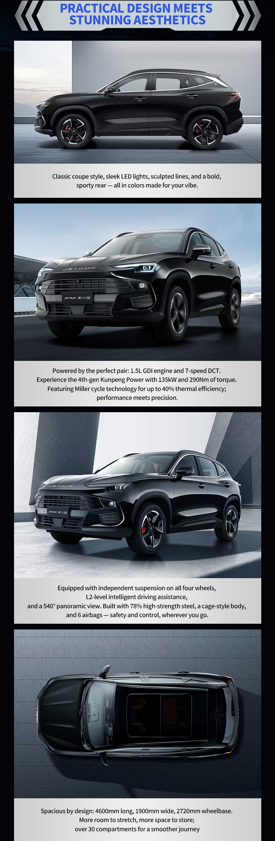 exterior design of Jetour Dashing 2025 DCT Luxury SUV