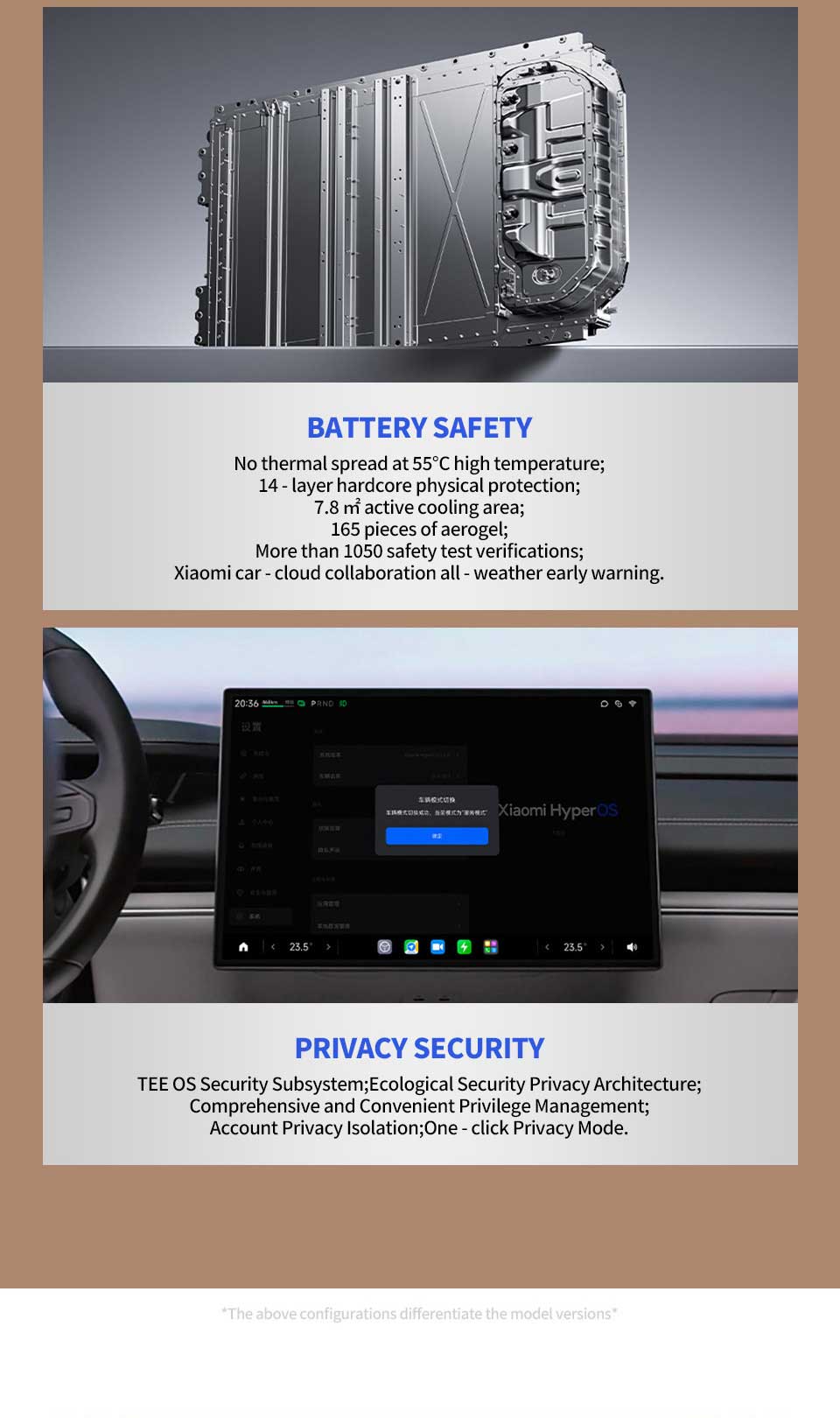 battery and privacy of 2024 Xiaomi SU7 800km AWD Intelligent Sedan