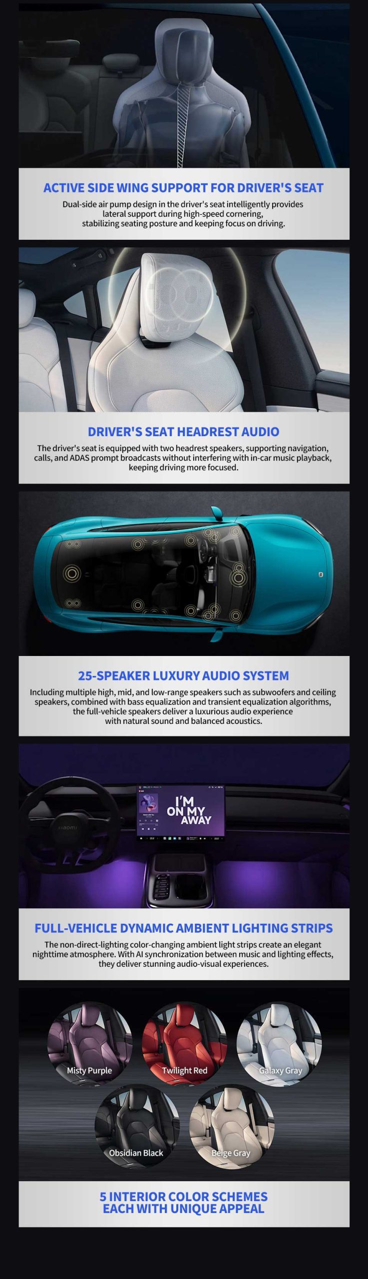 interior of 2024 Xiaomi SU7 800km AWD Intelligent Sedan