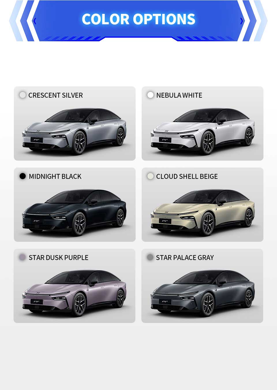 colors of 2025 XPENG P7+ Ultra Electric Sedan Car