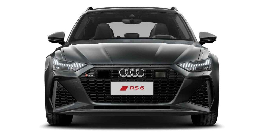 Front view of the Audi RS 6, showcasing its aggressive grille and distinctive headlights.