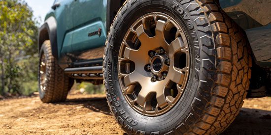 Close-up of the rear wheels of the 2025 Toyota 4Runner Trailhunter
