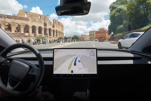 Tesla Interior view of vehicle driving with FSD (Supervised)