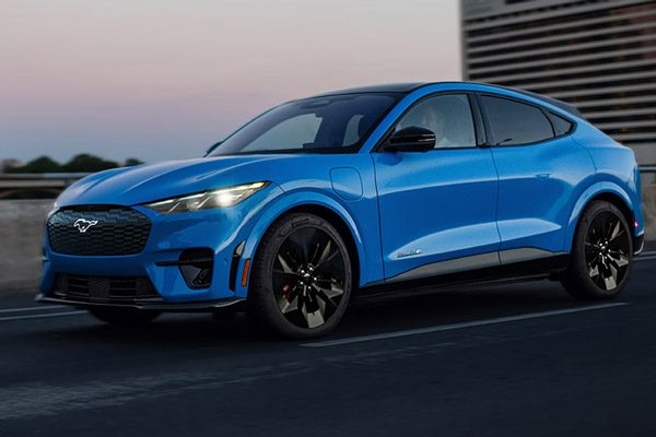 2026 Ford Mustang Mach-E SUV being driven on a freeway