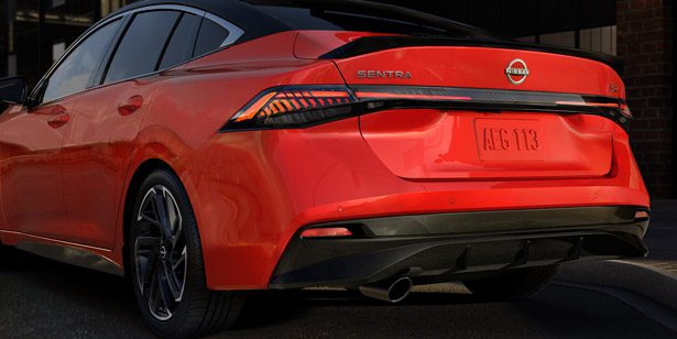 2026 Nissan Sentra rear view highlighting full led taillights.
