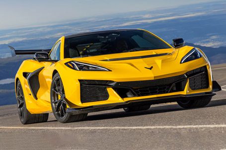 Low Angle Three Quarters View of a Yellow Chevy Corvette ZR1