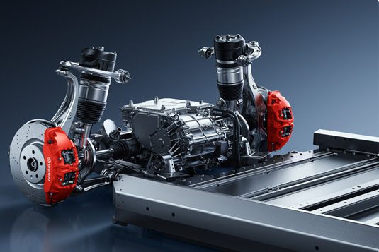 The 2026 Xiaomi SU7 features a dual-chamber air suspension with variable damping shock absorbers
