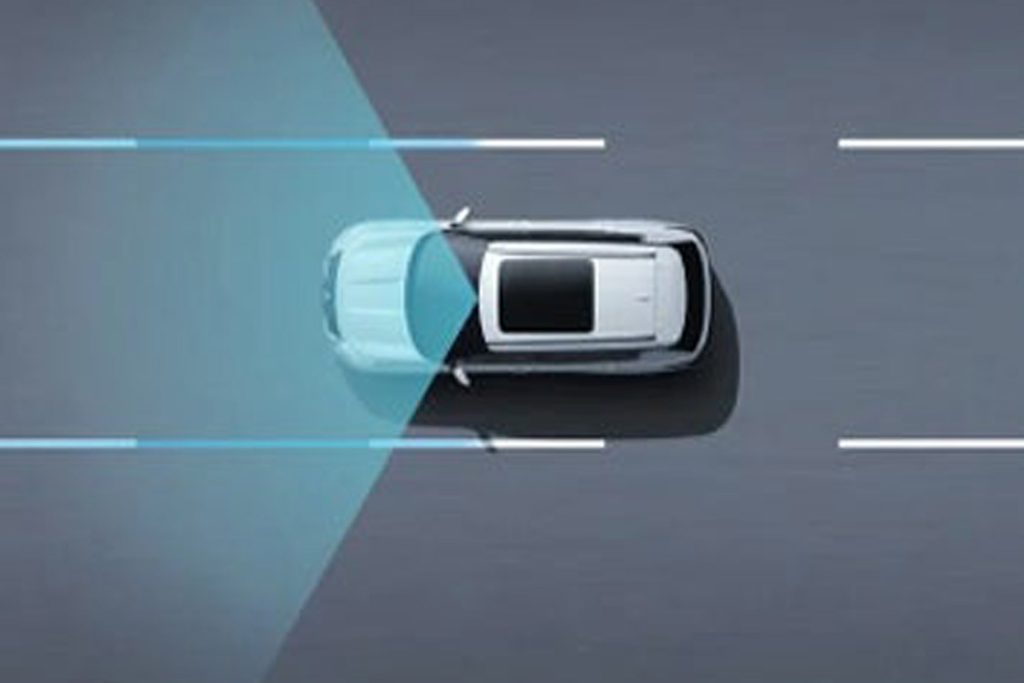 Graphic showing the 2026 Mitsubishi Outlander SUV and lane centering technology from above