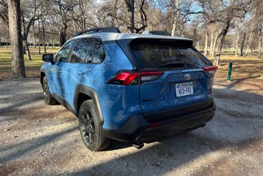 Rear three-quarter view of the 2023 Toyota RAV4 TRD Off-Road Edition