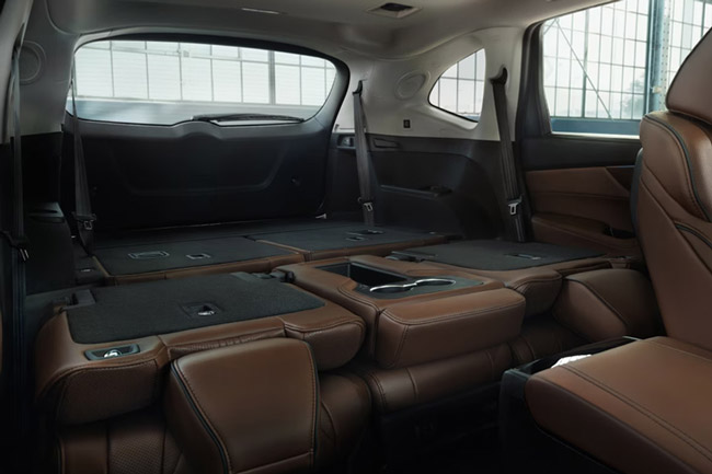 The 2026 Acura MDX's trunk storage space when the rear two rows are folded down