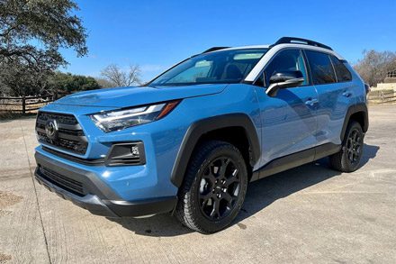Three-quarter view of the left front side of the 2023 Toyota RAV4 TRD Off-Road