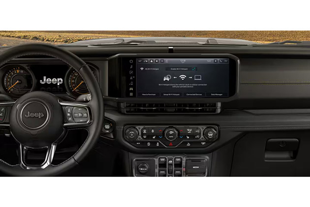 Close-up of the center console of the 2026 Jeep Wrangler