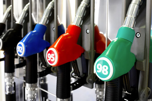 Gas station fuel nozzles for different grades of gasoline