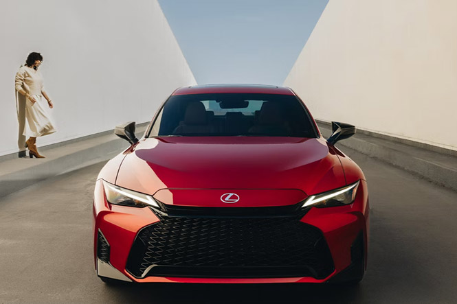 Red 2026 Lexus IS 350 with F SPORT front grille