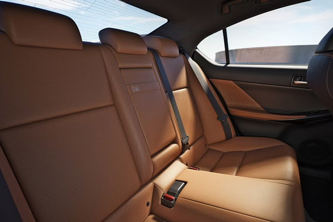 The 2026 Lexus IS 350 features a foldable center armrest in the rear seats