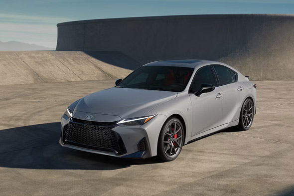 Three-quarter view of the front side of the 2026 Lexus IS 350 F SPORT