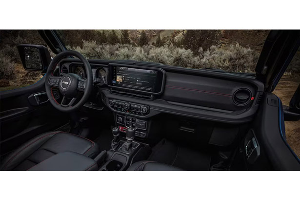 Top-down view of the console of the 2026 Jeep Wrangler